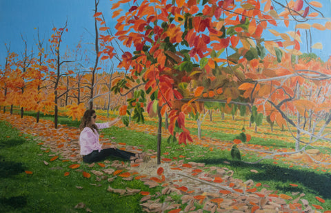 Lady sitting on the leaves